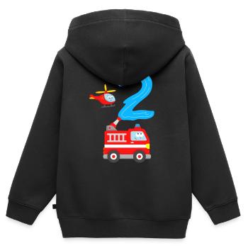 Camion de pompiers 2 ans - Sweat Premium à capuche zippé enfant bio - noir - Dos - AI Model Kid Male (0cm)