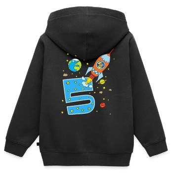 Children rocket 5 years boys 5th birthday universe - Kids Premium Organic Zip-up Hoodie - black - Back - AI Model Kid Male (0cm)