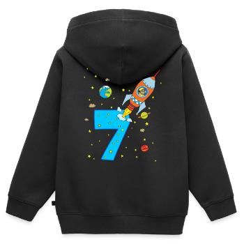 Garçon 7e anniversaire fusée spatiale vaisseau spatial - Sweat Premium à capuche zippé enfant bio - noir - Dos - AI Model Kid Male (0cm)