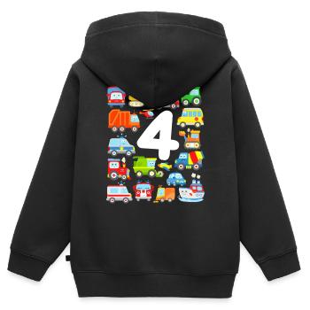 4. Geburtstag Jungen Autos Fahrzeuge - Kinder Premium Organic Zip Hoodie - Schwarz - Hinten - AI Model Kid Male (0cm)