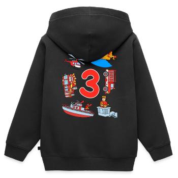Jeune 3 ans pompier 3 anniversaire - Sweat Premium à capuche zippé enfant bio - noir - Dos - AI Model Kid Male (0cm)