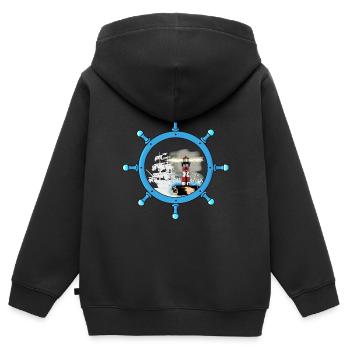 Volant Ghost Ship Lighthouse Maritime Coast - Sweat Premium à capuche zippé enfant bio - noir - Dos - AI Model Kid Male (0cm)