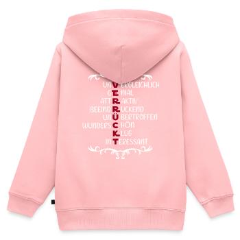 Verrückt - Kinder Premium Organic Zip Hoodie - Rosa - Hinten - AI Model Kid Female (0cm)