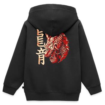 Drache Japanisch Chinesisch Schriftzeichen - Kinder Premium Organic Zip Hoodie - Schwarz - Hinten - AI Model Kid Male (0cm)