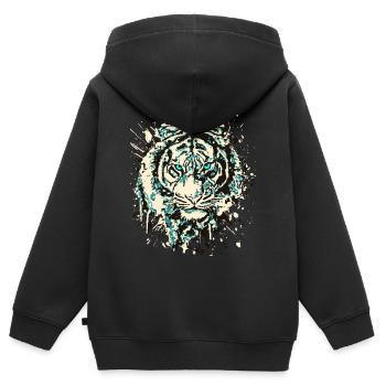 Tiger Katze - Vintage Grunge - Katzenauge Blau - Kinder Premium Organic Zip Hoodie - Schwarz - Hinten - AI Model Kid Male (0cm)