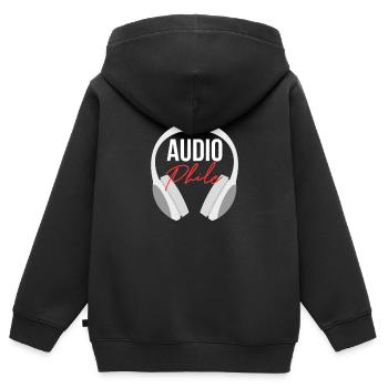 Audiophil Audio Musique Analogique Tête de cadeau - Sweat Premium à capuche zippé enfant bio - noir - Dos - AI Model Kid Male (0cm)