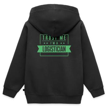 Vertrau mir ich bin Logistiker Logistik Spedition - Kinder Premium Organic Zip Hoodie - Schwarz - Hinten - AI Model Kid Male (0cm)