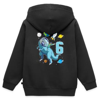 6ème anniversaire astronaute dinosaure 6 ans - Sweat Premium à capuche zippé enfant bio - noir - Dos - AI Model Kid Male (0cm)