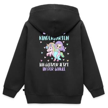 Bye Bye Kindergarten Glitzer jetzt in der Schule - Kinder Premium Organic Zip Hoodie - Schwarz - Hinten - AI Model Kid Male (0cm)