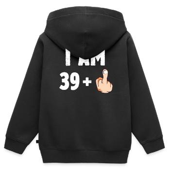 I am 39 plus one - Kinder Premium Organic Zip Hoodie - Schwarz - Hinten - AI Model Kid Male (0cm)