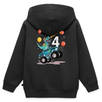 4.Geburtstag 4 Jahre Dinosaurier Monster Truck - Kinder Premium Organic Zip Hoodie - Schwarz - Hinten - AI Model Kid Male (0cm)