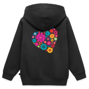 Großes Herz aus bunten Blumen - Kinder Premium Organic Zip Hoodie - Schwarz - Hinten - AI Model Kid Male (0cm)