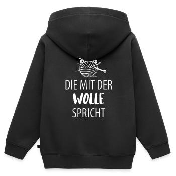 Wolle Stricken Wollknäuel - Kinder Premium Organic Zip Hoodie - Schwarz - Hinten - AI Model Kid Male (0cm)