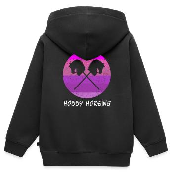 Hobby horse Reiten Geschenkidee - Kinder Premium Organic Zip Hoodie - Schwarz - Hinten - AI Model Kid Male (0cm)