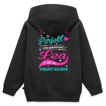 Niemand ist perfekt aber wenn dein Name Lea ist - Kinder Premium Organic Zip Hoodie - Schwarz - Hinten - AI Model Kid Male (0cm)
