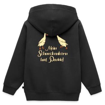Mein Schneckenkorn hat Paddel - Laufenten - Kinder Premium Organic Zip Hoodie - Schwarz - Hinten - AI Model Kid Male (0cm)