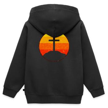 Kreuz - Christentum - Kinder Premium Organic Zip Hoodie - Schwarz - Hinten - AI Model Kid Male (0cm)