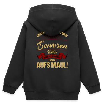Seniorenteller T-Shirt für lustige Rentner - Kinder Premium Organic Zip Hoodie - Schwarz - Hinten - AI Model Kid Male (0cm)