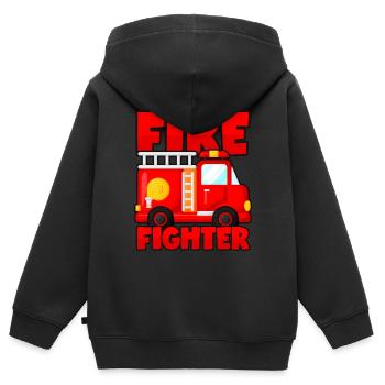 Camion pompier pompier pompier pompier - Sweat Premium à capuche zippé enfant bio - noir - Dos - AI Model Kid Male (0cm)