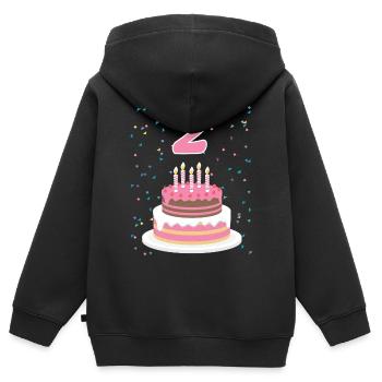 2 ans gâteau gâteau anniversaire anniversaire cadeau - Sweat Premium à capuche zippé enfant bio - noir - Dos - AI Model Kid Male (0cm)