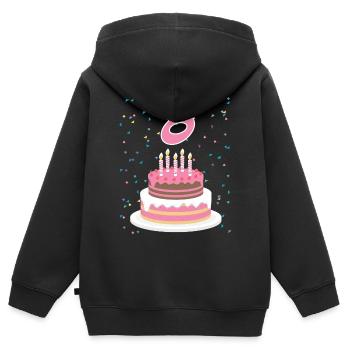 8 ans gâteau gâteau anniversaire anniversaire cadeau - Sweat Premium à capuche zippé enfant bio - noir - Dos - AI Model Kid Male (0cm)