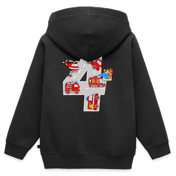 4 Years Birthday Fire Brigade Children Fire Trucks - Kids Premium Organic Zip-up Hoodie - black - Back - AI Model Kid Male (0cm)