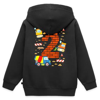 2. Geburtstag Kleinkinder Jungen Bagger Baustelle - Kinder Premium Organic Zip Hoodie - Schwarz - Hinten - AI Model Kid Male (0cm)