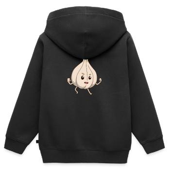 Comic Knoblauch - Kinder Premium Organic Zip Hoodie - Schwarz - Hinten - AI Model Kid Male (0cm)