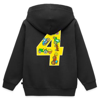 Champ tracteur design enfants 4 ans anniversaire - Sweat Premium à capuche zippé enfant bio - noir - Dos - AI Model Kid Male (0cm)
