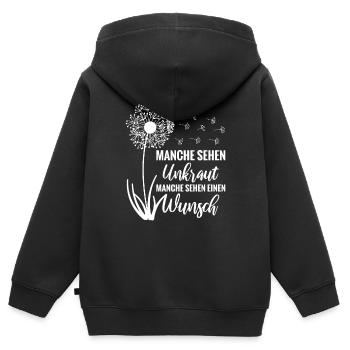 Manche sehen Unkraut Manche sehen einen Wunsch - Kinder Premium Organic Zip Hoodie - Schwarz - Hinten - AI Model Kid Male (0cm)