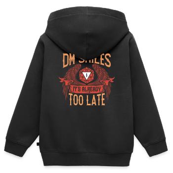 Quand Le DM sourit, C’est Déjà Trop Tard RPG - Sweat Premium à capuche zippé enfant bio - noir - Dos - AI Model Kid Male (0cm)
