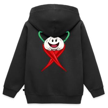 Chilli scharfe Gewürze Knoblauch Zwiebel Kochkunst - Kinder Premium Organic Zip Hoodie - Schwarz - Hinten - AI Model Kid Male (0cm)