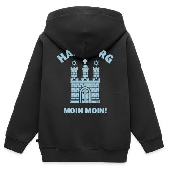 Hamburg – Moin Moin (Hamburgisch / Wappen) - Kinder Premium Organic Zip Hoodie - Schwarz - Hinten - AI Model Kid Male (0cm)
