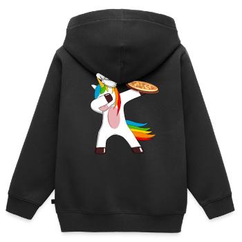 Pizza pizza pizzeria Pizza Einhorn Avec pizza - Sweat Premium à capuche zippé enfant bio - noir - Dos - AI Model Kid Male (0cm)