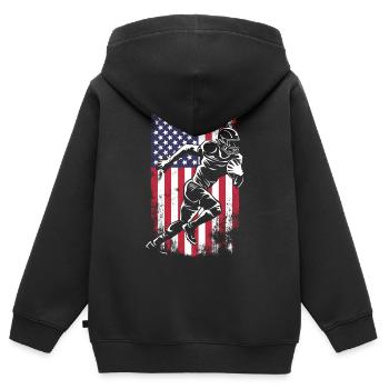 Football Running Wide Receiver USA Flag - Kinder Premium Organic Zip Hoodie - Schwarz - Hinten - AI Model Kid Male (0cm)