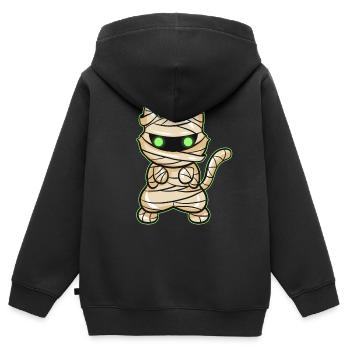 Chat à momie effrayant Avec les yeux Verts - Sweat Premium à capuche zippé enfant bio - noir - Dos - AI Model Kid Male (0cm)