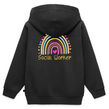 Social Worker Rainbow - Sweat Premium à capuche zippé enfant bio - noir - Dos - AI Model Kid Male (0cm)