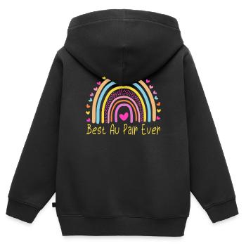 Meilleur Au pair Ever Nanny Rainbow - Sweat Premium à capuche zippé enfant bio - noir - Dos - AI Model Kid Male (0cm)
