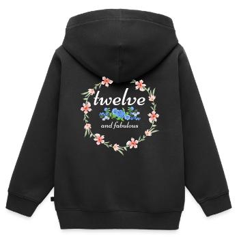 Douze et fabuleux, cadeau de fille du 12e anniversaire - Sweat Premium à capuche zippé enfant bio - noir - Dos - AI Model Kid Male (0cm)