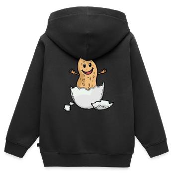 Cacahuète Noix Coquille d’oeuf Naissance Bébé Hourra - Sweat Premium à capuche zippé enfant bio - noir - Dos - AI Model Kid Male (0cm)