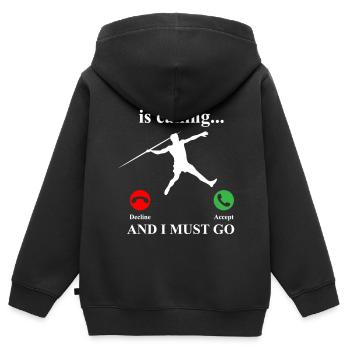 Lancer de lance athlète athlétisme - Sweat Premium à capuche zippé enfant bio - noir - Dos - AI Model Kid Male (0cm)