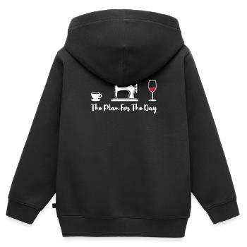 Café, couture, vin – l’horaire quotidien - Sweat Premium à capuche zippé enfant bio - noir - Dos - AI Model Kid Male (0cm)