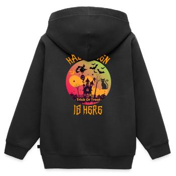 Halloween Halloween Halloween Halloween Halloween - Sweat Premium à capuche zippé enfant bio - noir - Dos - AI Model Kid Male (0cm)