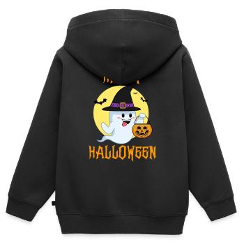 Halloween Halloween Halloween Halloween Halloween - Sweat Premium à capuche zippé enfant bio - noir - Dos - AI Model Kid Male (0cm)