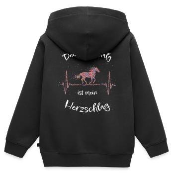 Pferd Reiten Hufschlag Pferdespruch Geschenk - Kinder Premium Organic Zip Hoodie - Schwarz - Hinten - AI Model Kid Male (0cm)