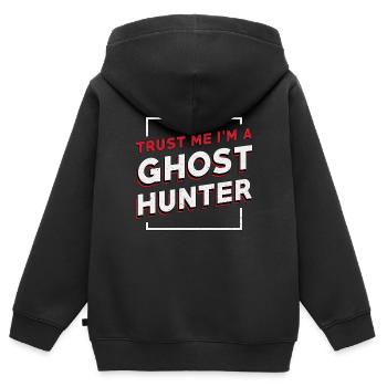 Ghost Hunter Ghost Hunt Cadeau paranormal - Sweat Premium à capuche zippé enfant bio - noir - Dos - AI Model Kid Male (0cm)