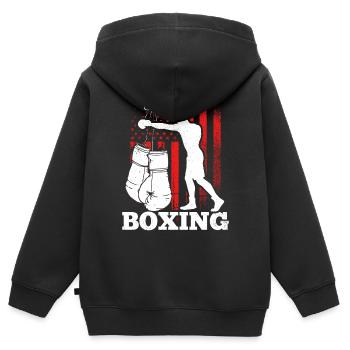 Boxing Amerika Flagge Kampfsport Boxen Boxkämpfer - Kinder Premium Organic Zip Hoodie - Schwarz - Hinten - AI Model Kid Male (0cm)