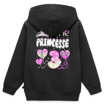 Anniv 3 Anniversaire Couronne Fille 3 Ans - Sweat Premium à capuche zippé enfant bio - noir - Dos - AI Model Kid Male (0cm)