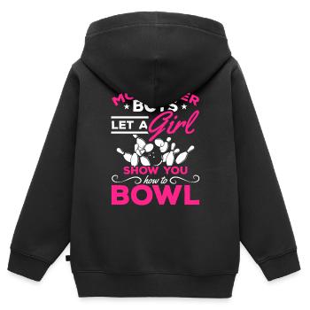 Bowling Girl Bowling Mädchen Bowling Bowler Girls - Kinder Premium Organic Zip Hoodie - Schwarz - Hinten - AI Model Kid Male (0cm)