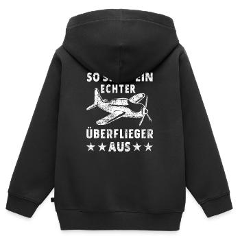 Lustiges Flugzeug Pilot Flieger Überflieger Flug - Kinder Premium Organic Zip Hoodie - Schwarz - Hinten - AI Model Kid Male (0cm)